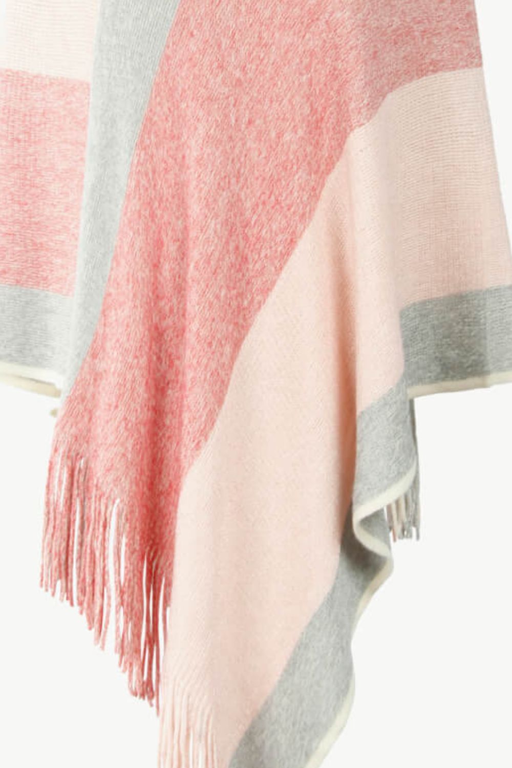 Color Block Fringe Hem Hooded Poncho