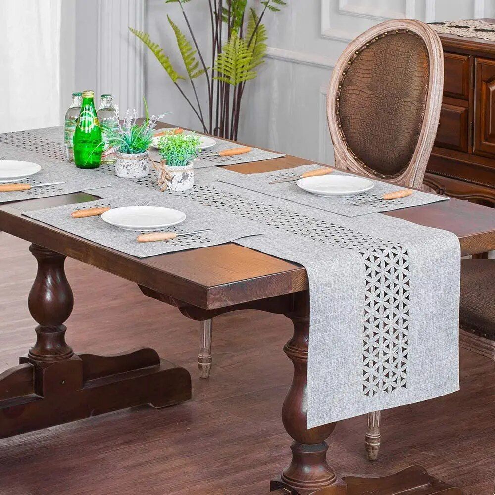 Elegant Gray Hollow Table Runner