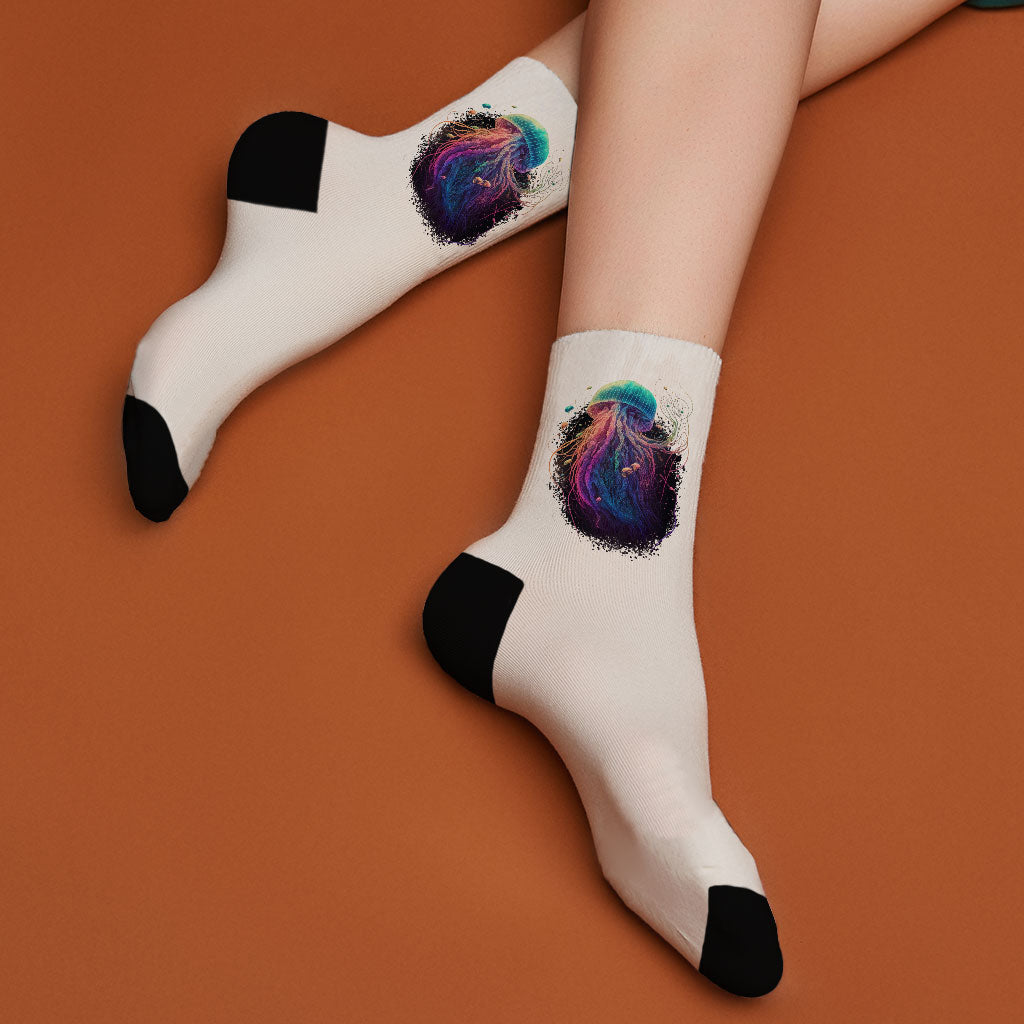 Jellyfish Socks - Rainbow Novelty Socks - Illustration Crew Socks