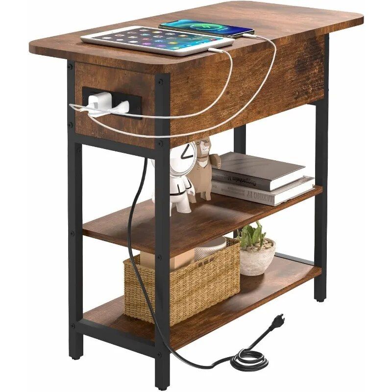 Multi-Functional End Table with Built-In Charging Station and Adjustable Height