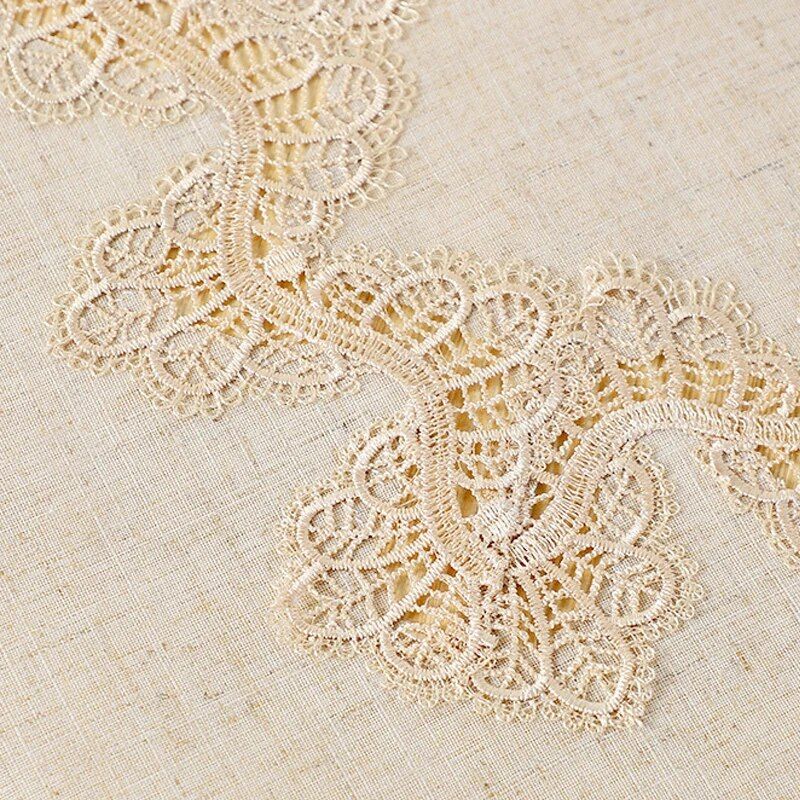 Elegant Beige Embroidered Lace Tablecloth