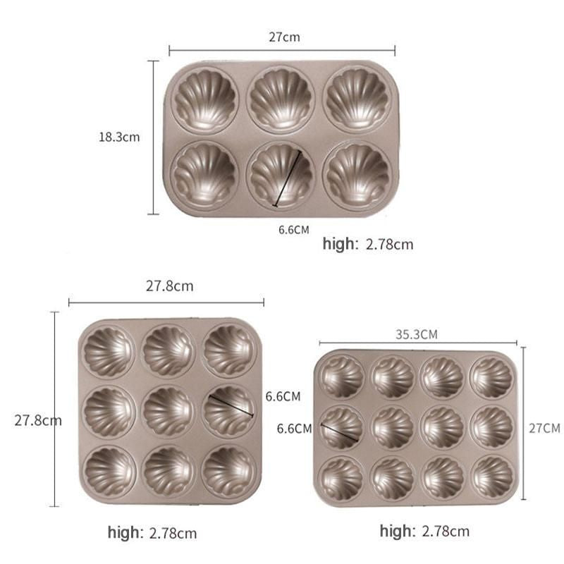 Gold Shell-Shaped Nonstick Carbon Steel Baking Mold for Madeleines and Cookies