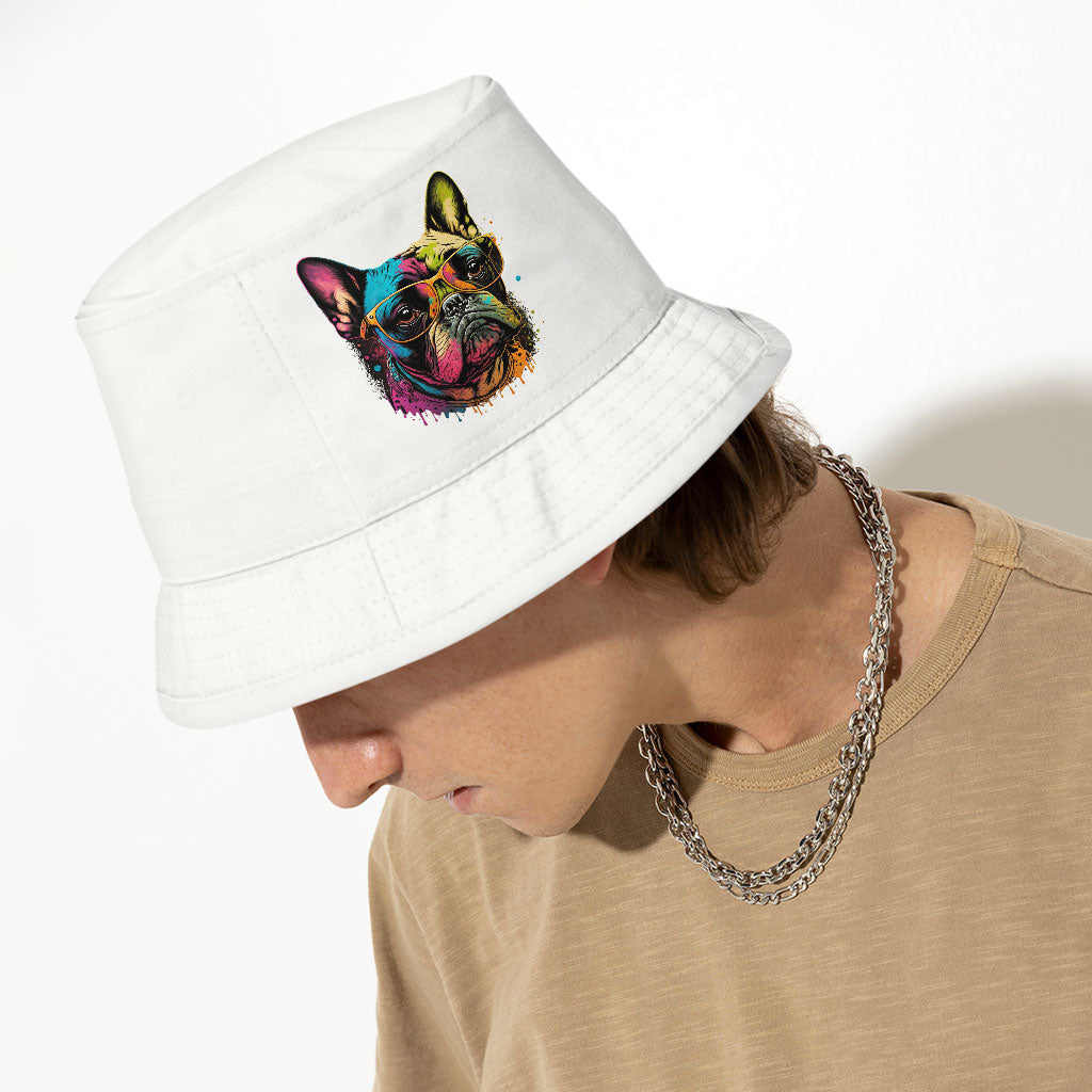 French Bulldog Bucket Hat - Dog With Glasses Hat - Colorful Bucket Hat