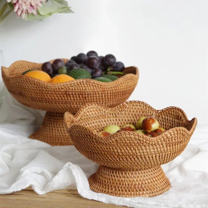 Creative Rattan Fruit Baskets - Natural Woven Storage Bowls