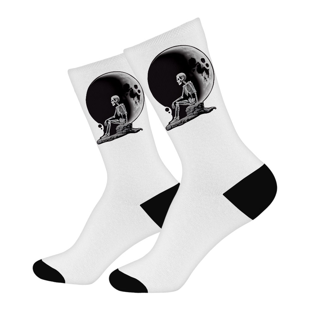 Skeleton Design Socks - Moon Novelty Socks - Themed Crew Socks