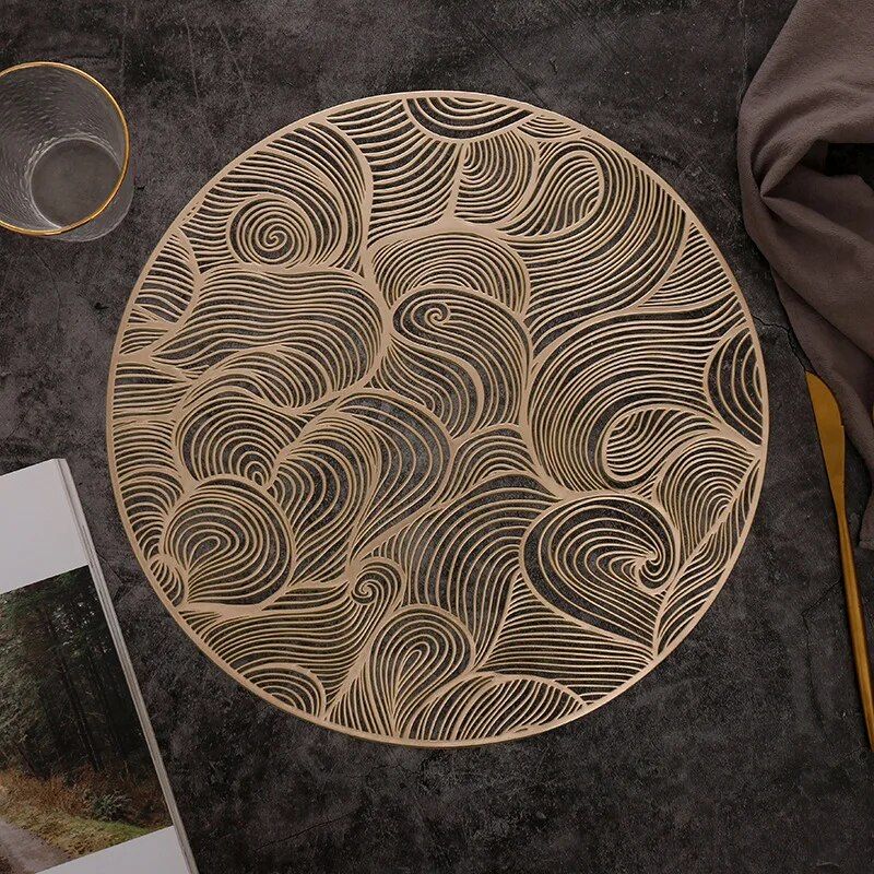 Modern Round PVC Placemat - Gold-Accented, Waterproof & Non-Slip