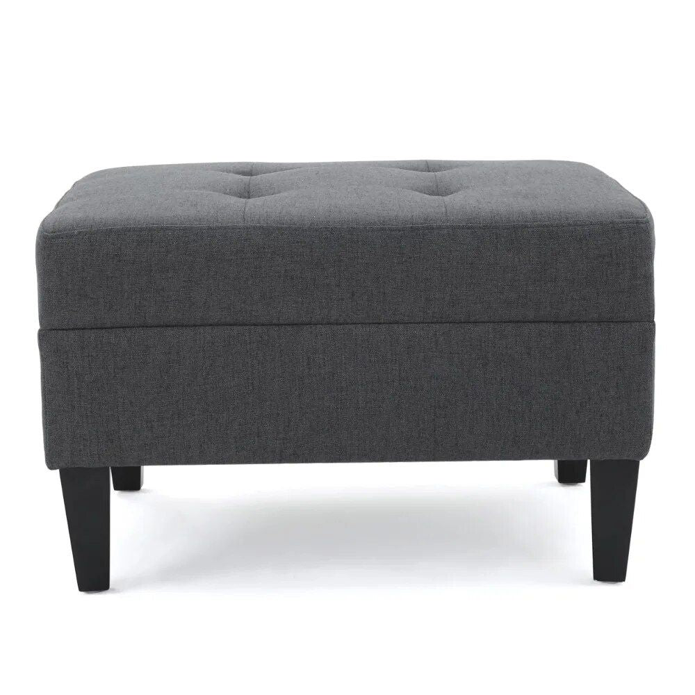 Elegant Dark Grey Fabric Tufted Ottoman