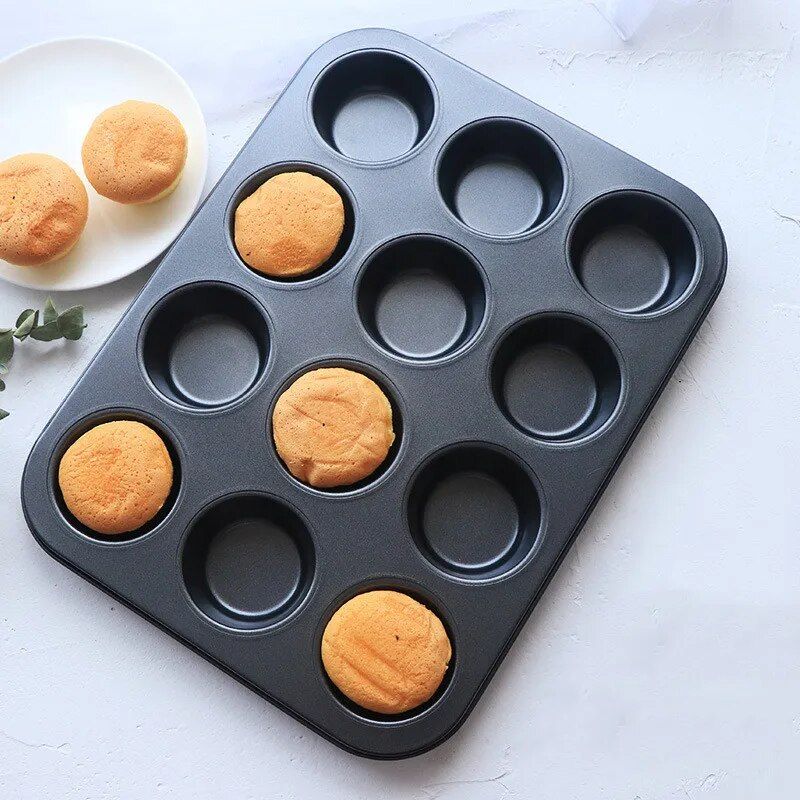 Deluxe Non-Stick Carbon Steel Muffin & Cupcake Baking Pan - 6/12 Cups, Oven and Microwave Safe