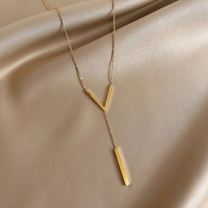 Gold-Toned V-Shaped Clavicle Necklace for Women