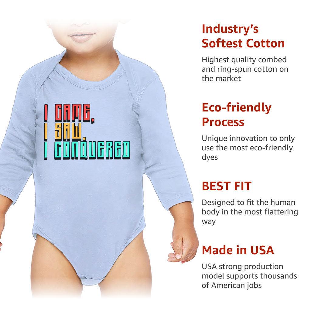 I Came I Saw I Conquered Baby Long Sleeve Onesie - Cool Baby Long Sleeve Bodysuit - Best Selling Baby One-Piece