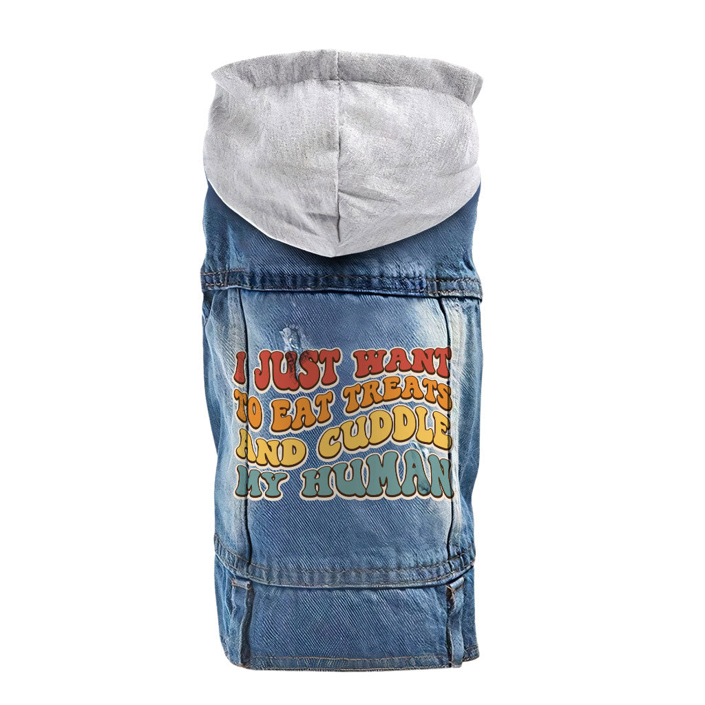 Cuddle My Human Dog Denim Jacket - Unique Dog Denim Coat - Print Dog Clothing