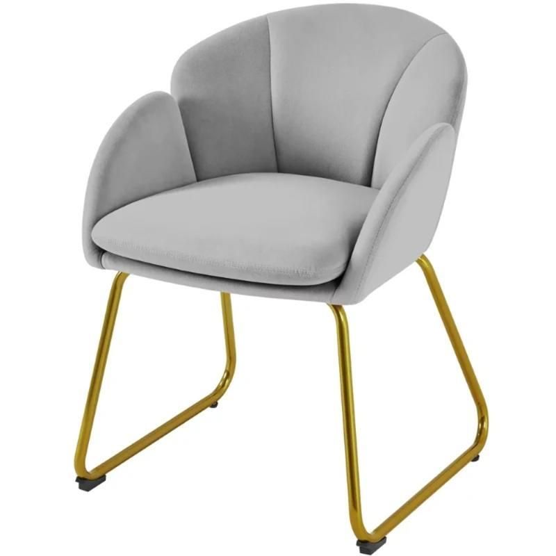 Elegant Gray Velvet Armchair with Golden Legs – Perfect for Dining & Lounging