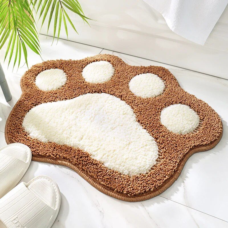 Pink Cartoon Cat Foot-Shaped Absorbent Bath Mat