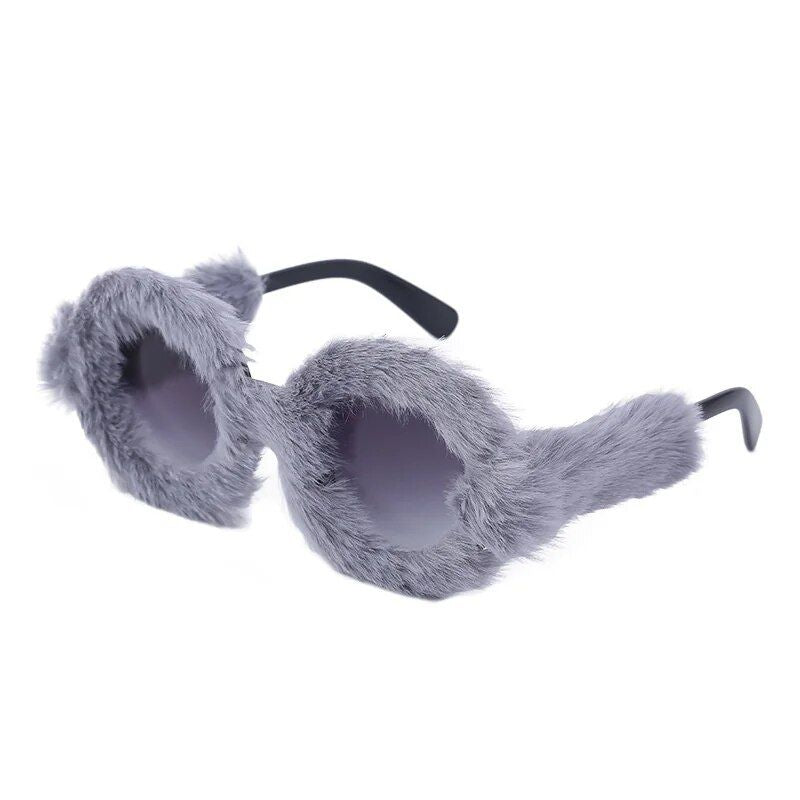 Luxury Plush Round Sunglasses - Women's Fluffy Fur-Trimmed Fashion Eyewear