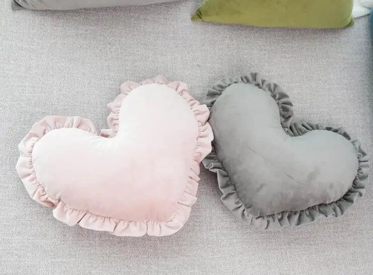 Charming Soft Pink Heart-Shaped Velvet Cushion