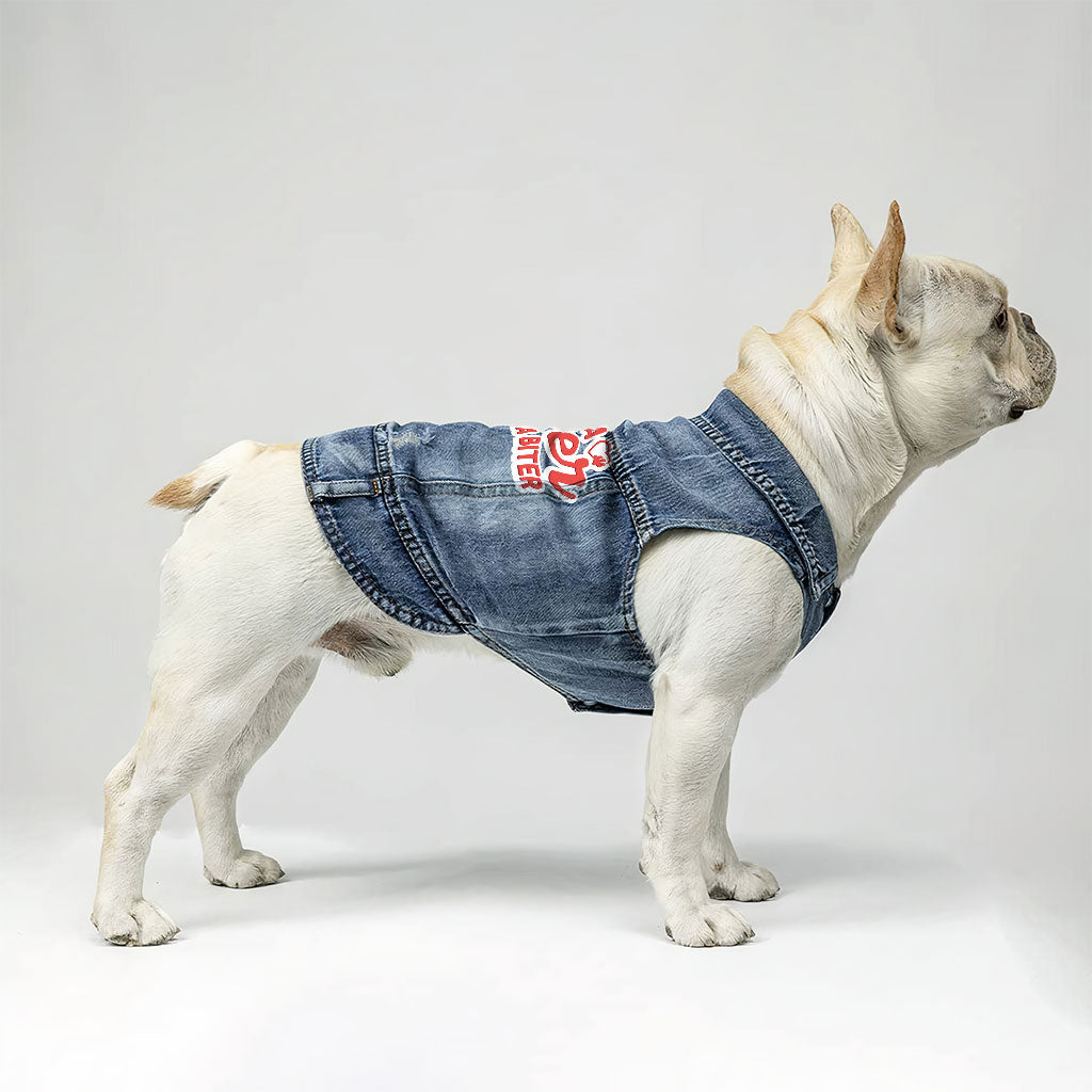 I'm a Lover Not a Biter Dog Denim Vest - Funny Dog Denim Jacket - Phrase Dog Clothing