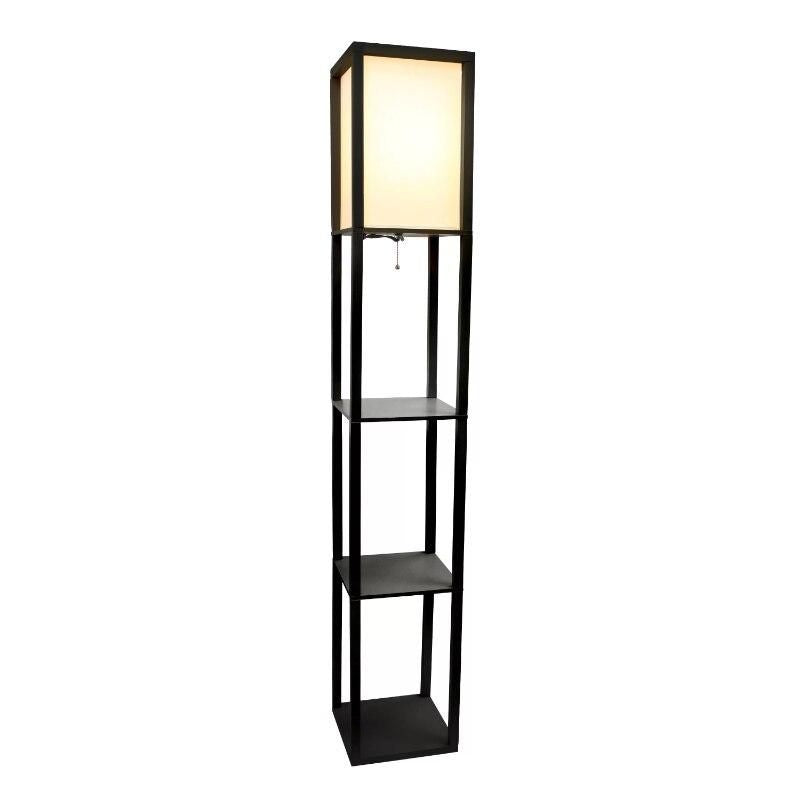 Elegant Multi-Functional Floor Lamp with Storage Shelves and Linen Shade