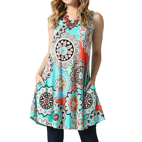 Woman Floral Print Sleeveless Tank Dress 