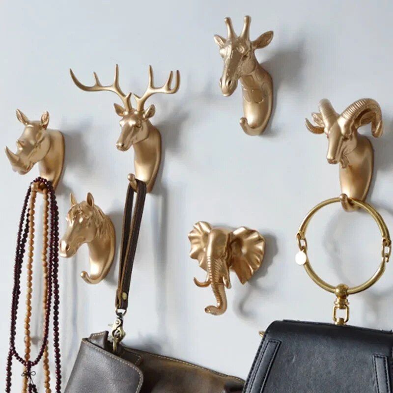 Charming Animal Head Wall Hooks - Decorative Storage for Home and Bathroom