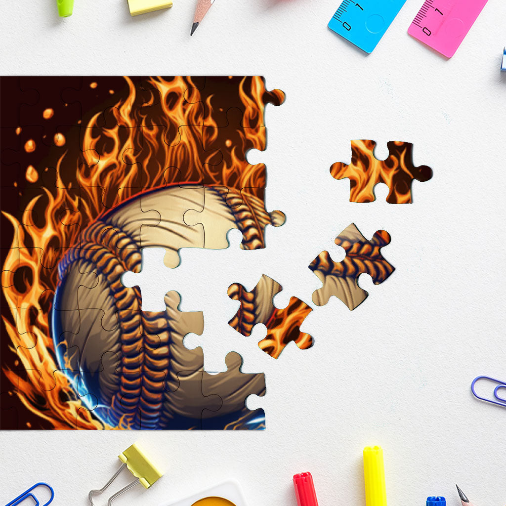 Cool Baseball Puzzles - Fire Graphic Jigsaw Puzzle - Graphic Puzzles