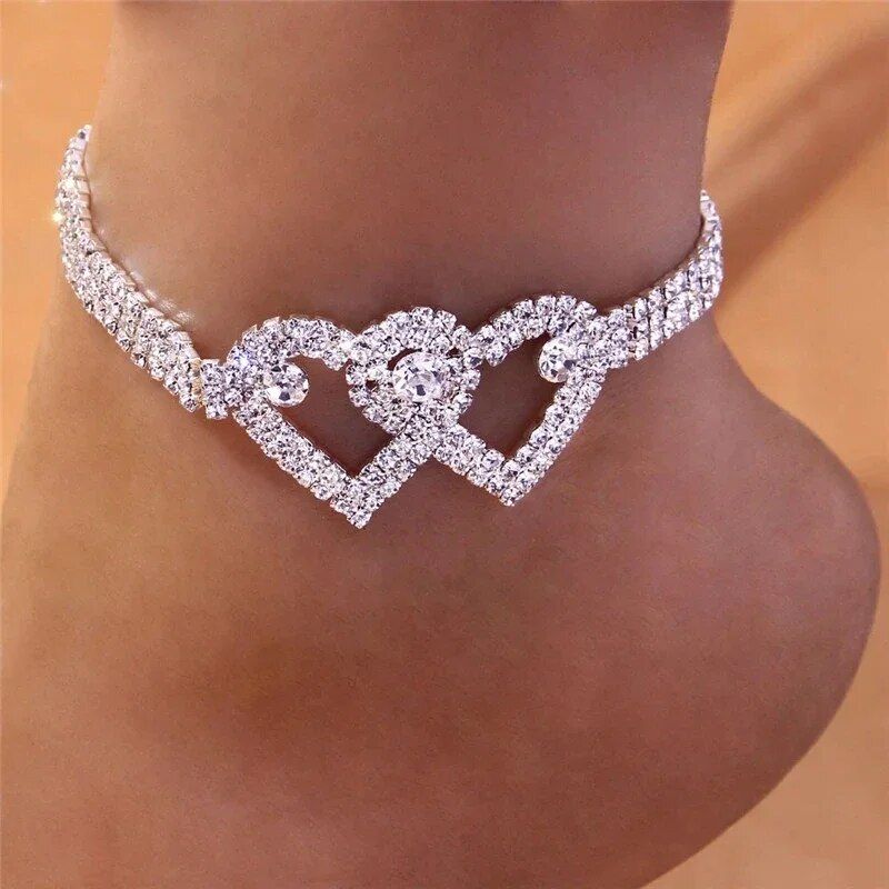 Trendy Heart-Shaped Cubic Zirconia Anklet