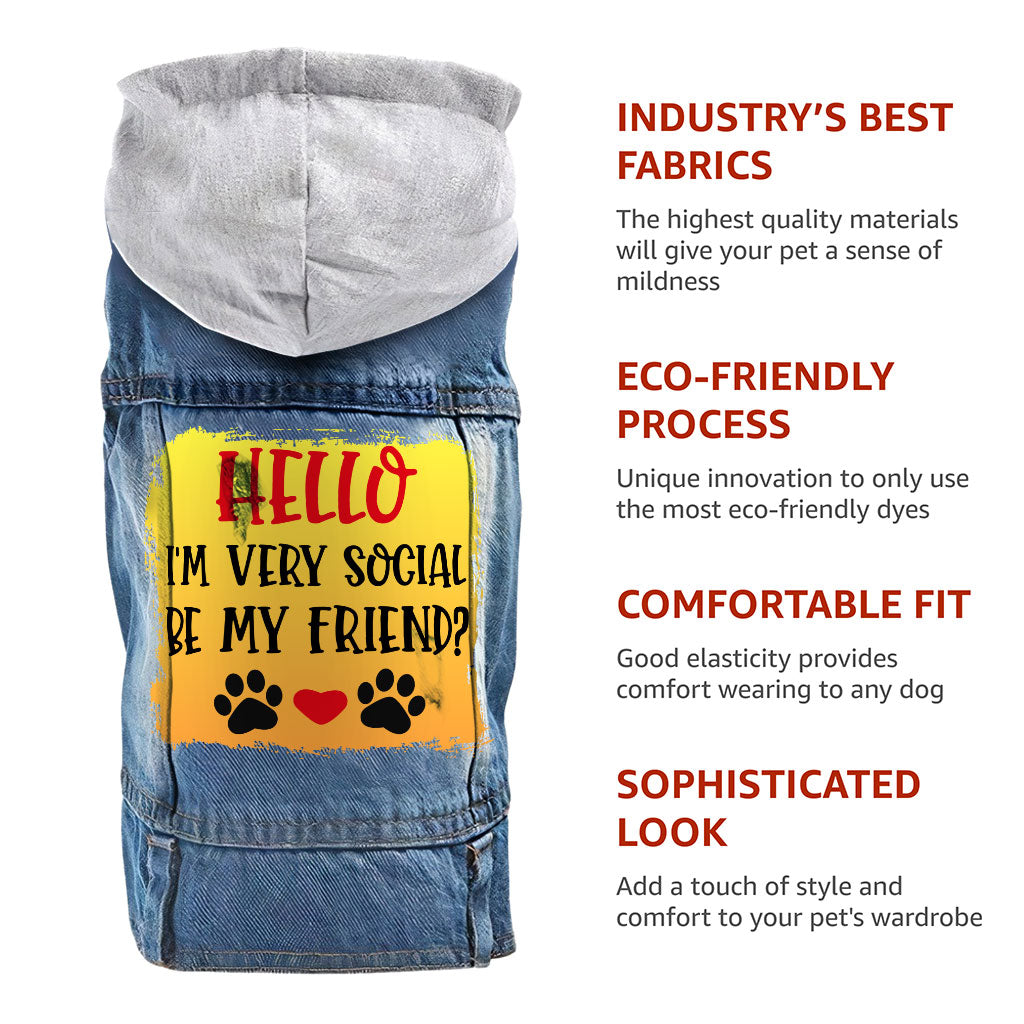 Friend Dog Denim Jacket - Colorful Dog Deim Coat - Printed Dog Clothing