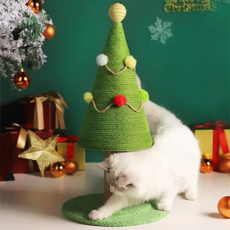 Festive Green Sisal Christmas Tree Cat Climbing & Scratching Post