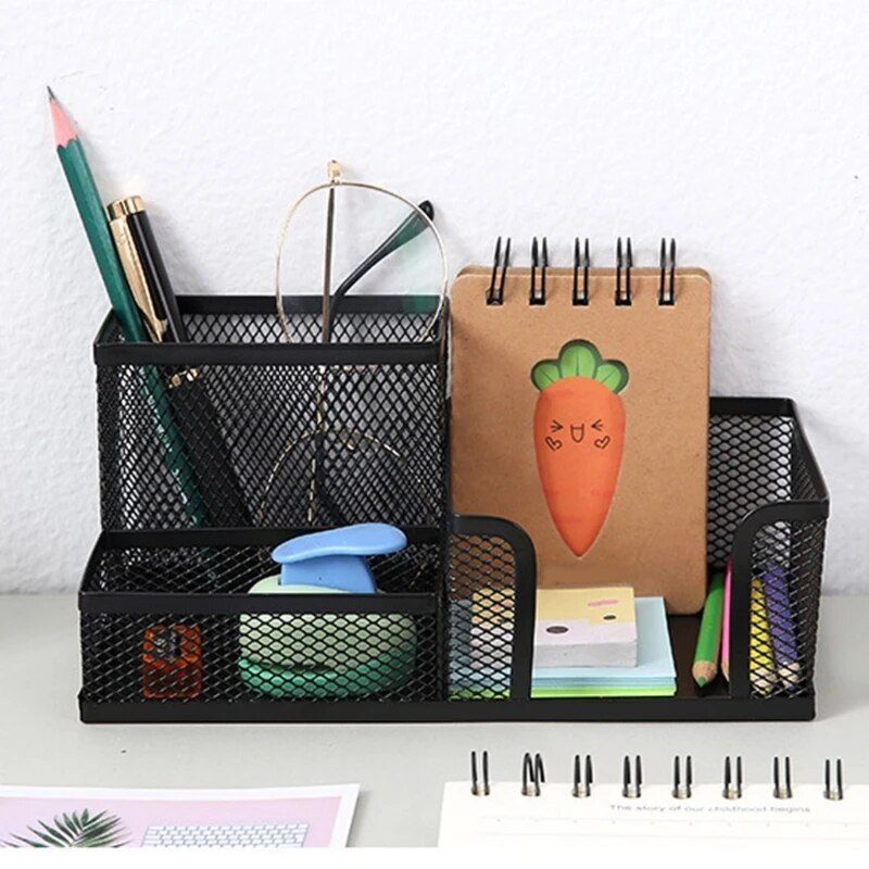 Stylish 3-Compartment Metal Pen Holder & Desk Organizer