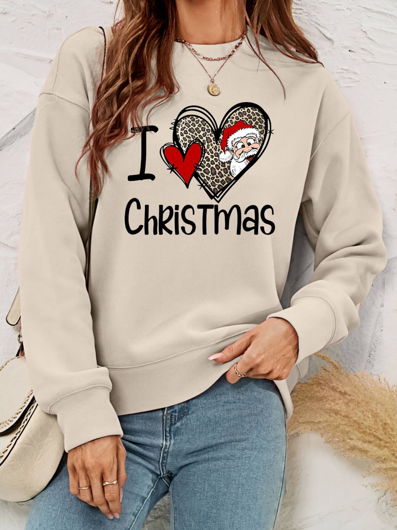 I Heart Christmas Graphic Fleece Lining Crewneck Sweatshirt