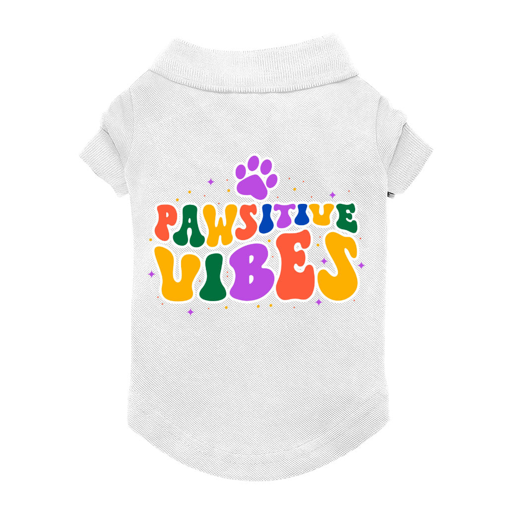 Pawsitive Vibes Dog Polo Shirt - Colorful Text Dog T-Shirt - Cool Dog Clothing