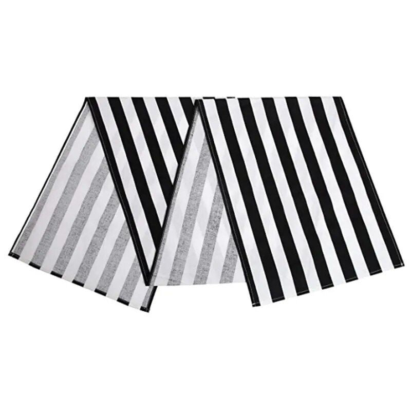 Elegant Black and White Striped Polyester Table Runner for All Occasions