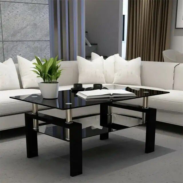 Elegant Rectangle Tempered Glass Coffee Table with Metal Legs