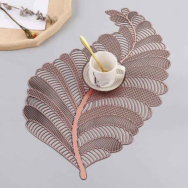 Elegant Nordic Leaf Design PVC Placemat - Water Resistant, Non-slip Kitchen Table Mat