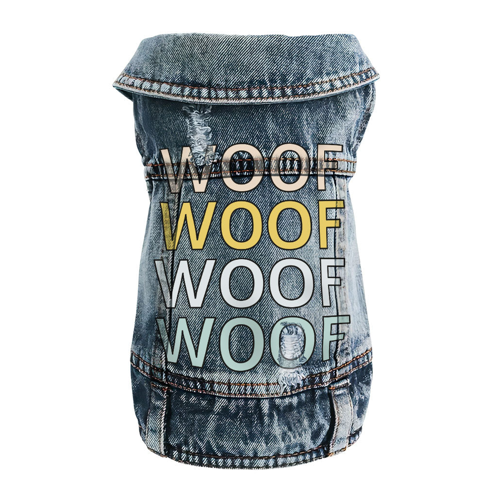 Woof Dog Denim Vest - Word Art Dog Denim Jacket - Beautiful Dog Clothing