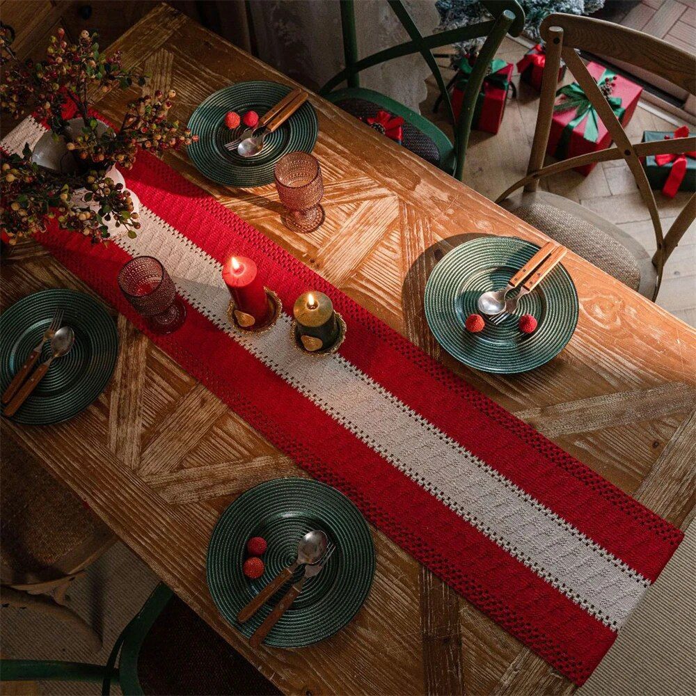 Chic Geometric Cotton Linen Table Runner with Tassel