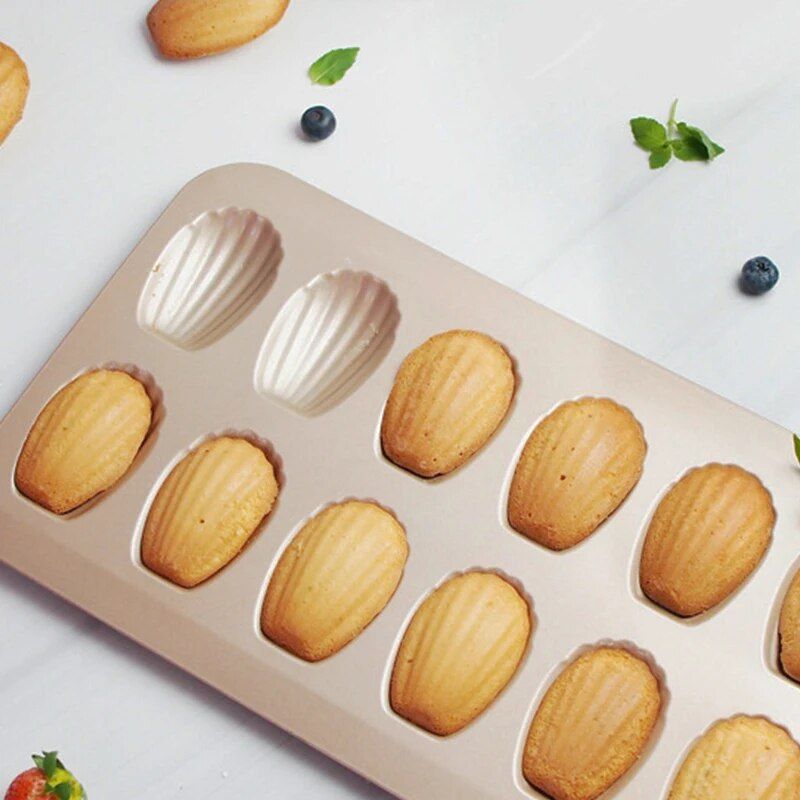 Deluxe Shell-Shaped 12-Grid Nonstick Baking Pan for Madeleines and Muffins