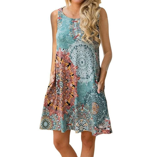 Woman Floral Print Sleeveless Tank Dress 