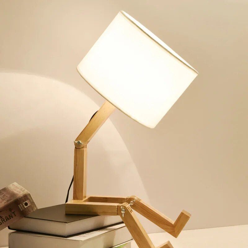 Modern Nordic Wooden Robot LED Table Lamp - Artistic Desk Light for Eye Protection