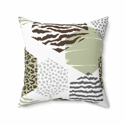 Uniquely You Throw Pillow Cover, Green Grey Brown Hexagon Print