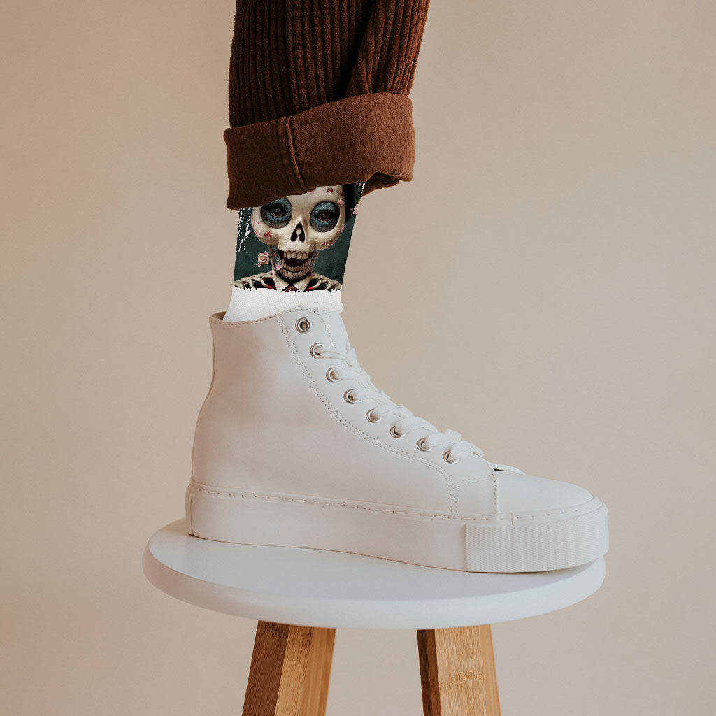 Vintage Skeleton Print Socks - Cool Novelty Socks - 3D Skull Crew Socks