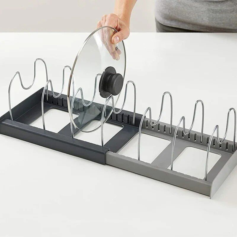 Expandable Stainless Steel Kitchen Organizer: Pots, Pans, and Knife Storage with Drying Shelf