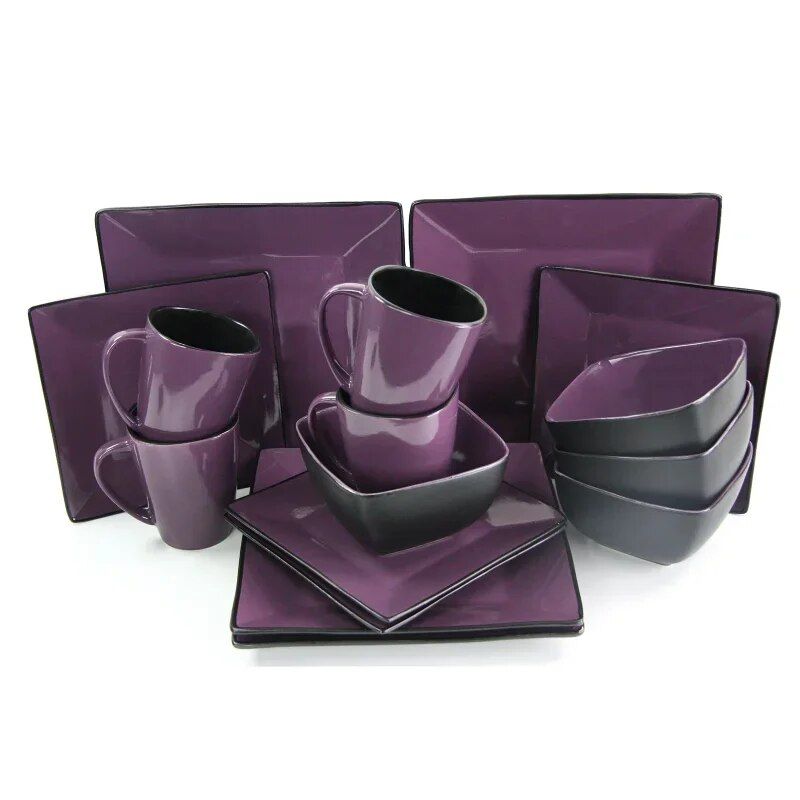 Mulberry Loft 16-Piece Stoneware Dinnerware Set, Modern Marble Design for 4