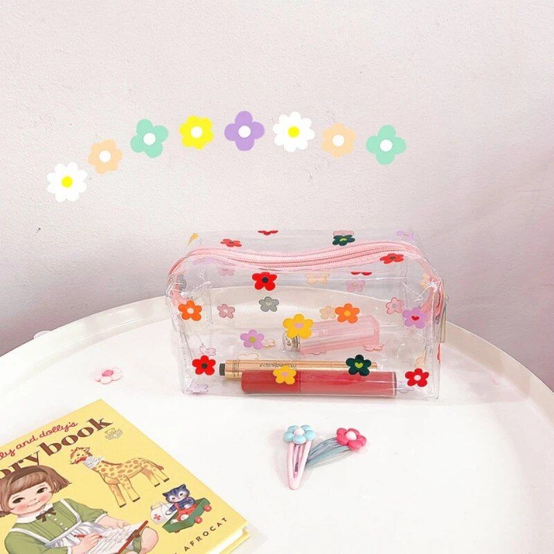 Trendy Transparent Strawberry Flower Cosmetic Bag