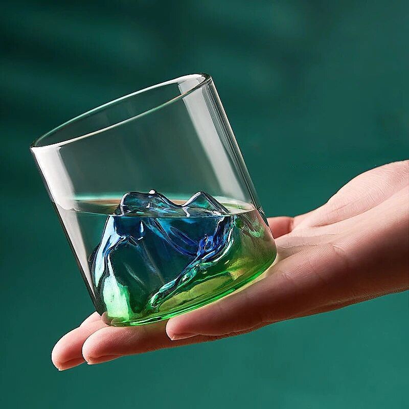 Elegant 3D Mountain Glass Whisky Cup - Artistic Fuji Design Drinkware