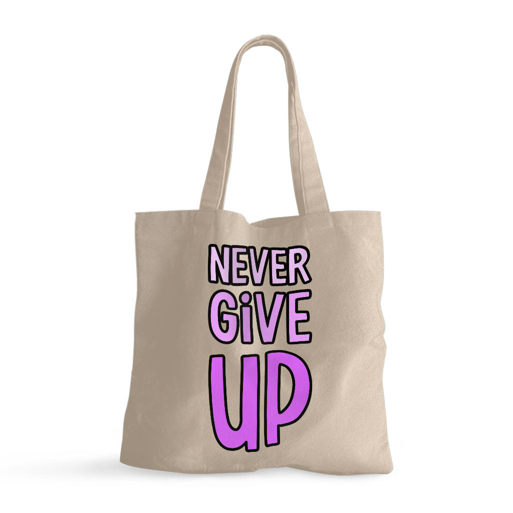 Never Give Up Small Tote Bag - Inspirational Shopping Bag - Graphic Tote Bag