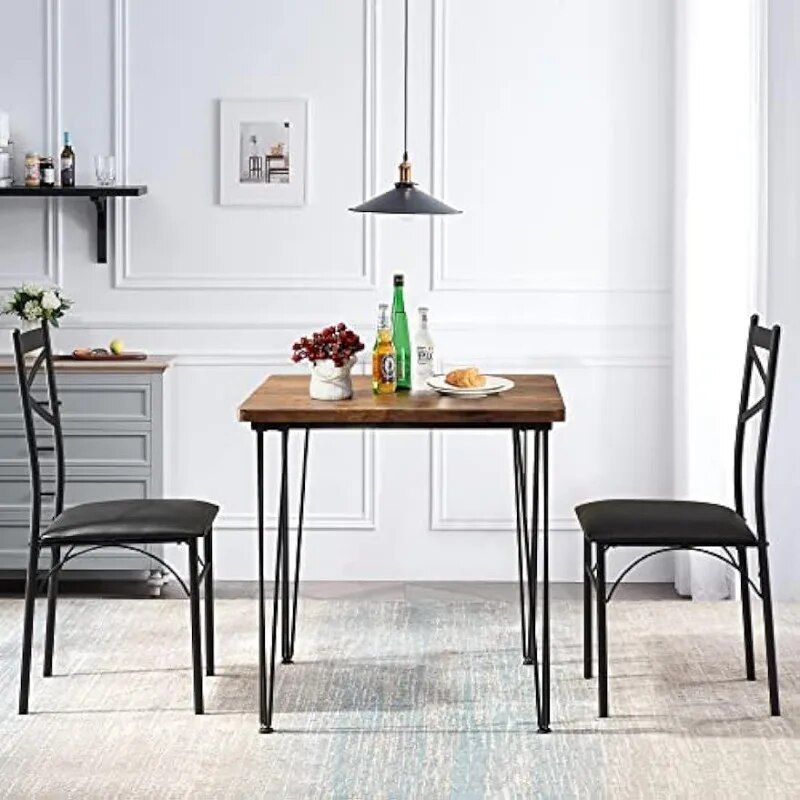 Compact 3-Piece Square Dining Set with PU Cushion Chairs