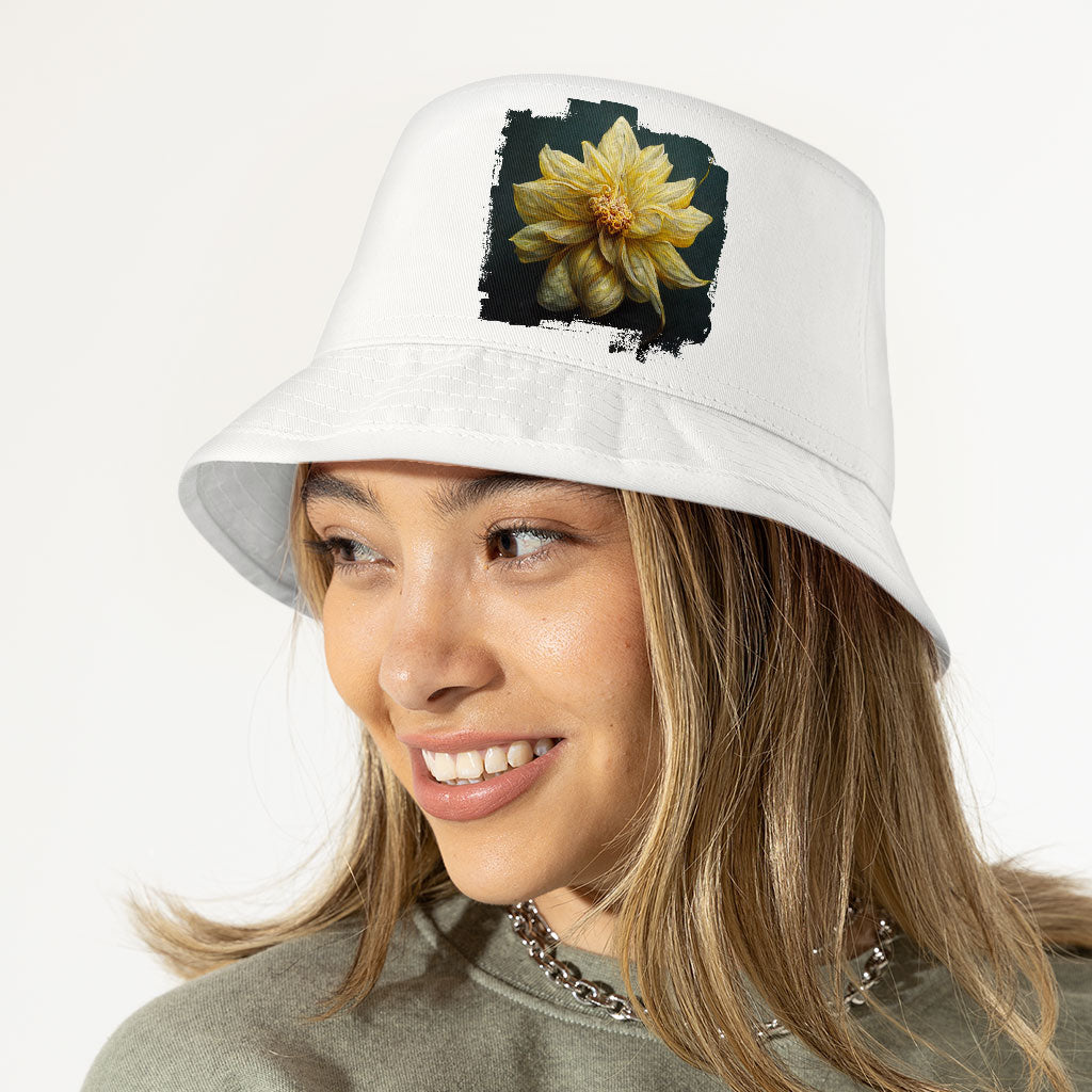 Dahlia Flower with Leaves Bucket Hat - Botanical Hat - Colorful Bucket Hat