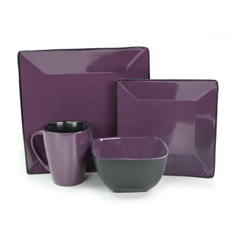 Mulberry Loft 16-Piece Stoneware Dinnerware Set, Modern Marble Design for 4