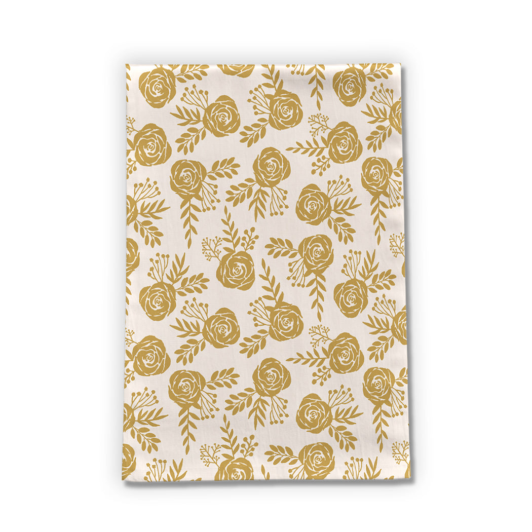 Warm Gold Floral Tea Towel