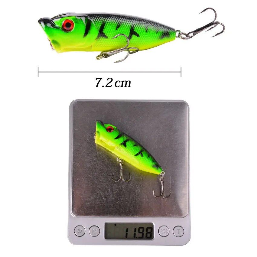 7cm Topwater Popper Fishing Lure with 3D Eyes and Treble Hooks